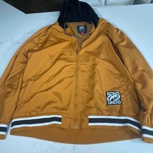 Ecko Unltd Hooded Windbreaker Jacket Men's XL Tan Black Full Zip Lightweight